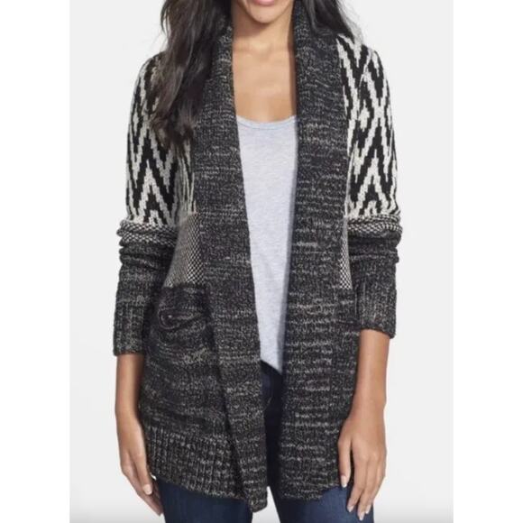 Lucky Brand Size S Cardigan Sweater Wool Southwest Boho Aztec Geometric Print - Picture 2 of 12